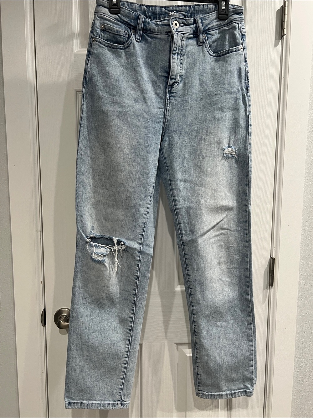 INC International Concepts Light Wash Distressed Straight Jeans